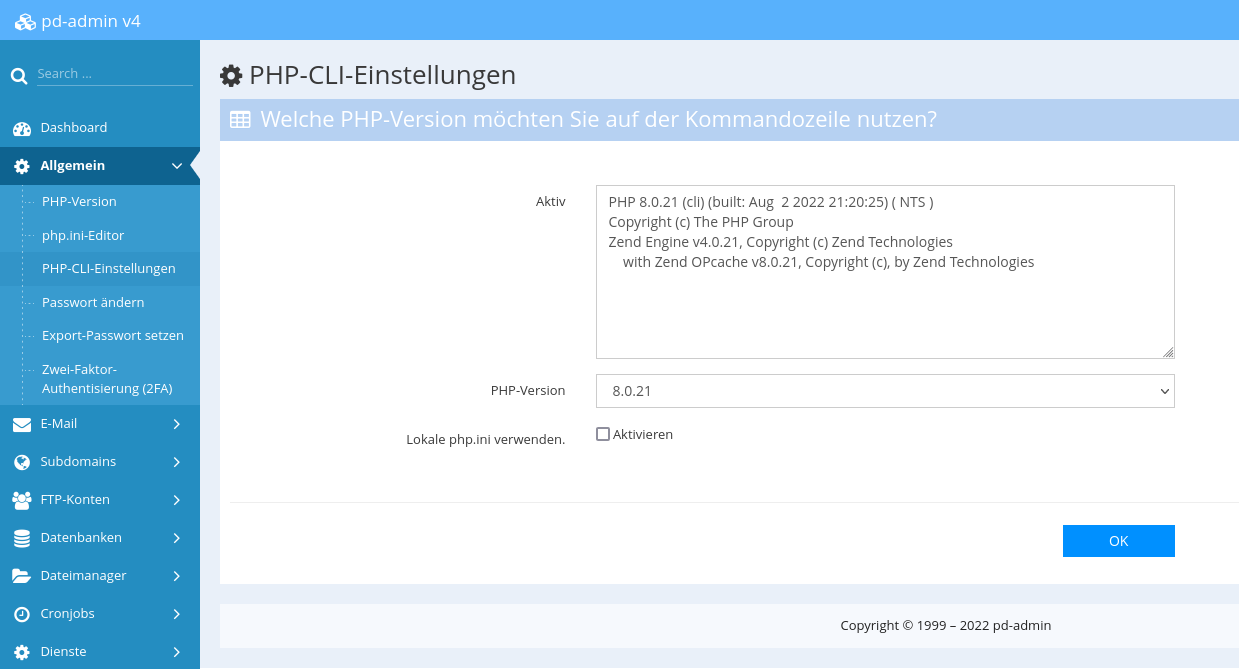 Übersicht PHP-CLI Konfiguration