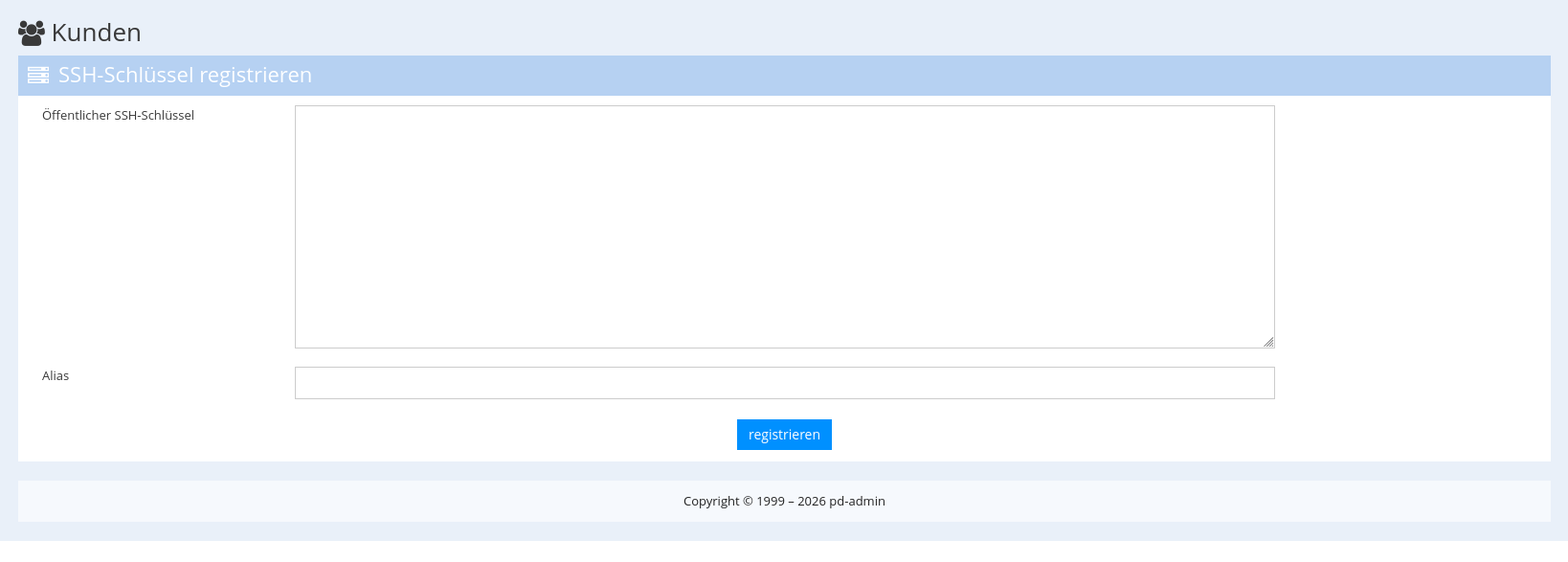 SSH-Schlüssel Registrierung für Reseller.